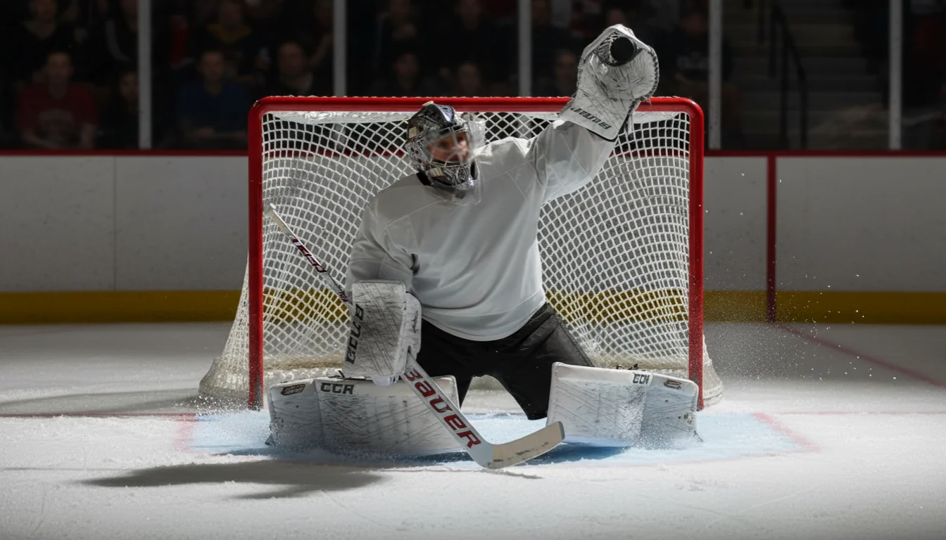 IJshockey keeper maakt spectaculaire save tijdens NHL-wedstrijd