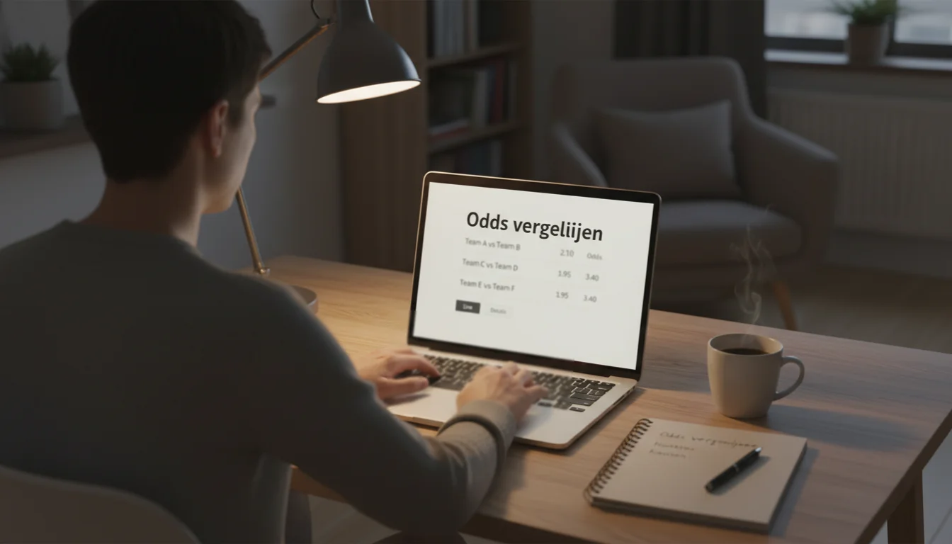 Wedden op ijshockey: persoon analyseert NHL odds op laptop met notitieblok