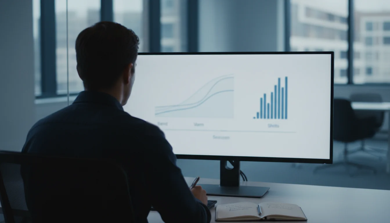 IJshockey statistieken analyse: persoon bestudeert Corsi en Fenwick data op scherm