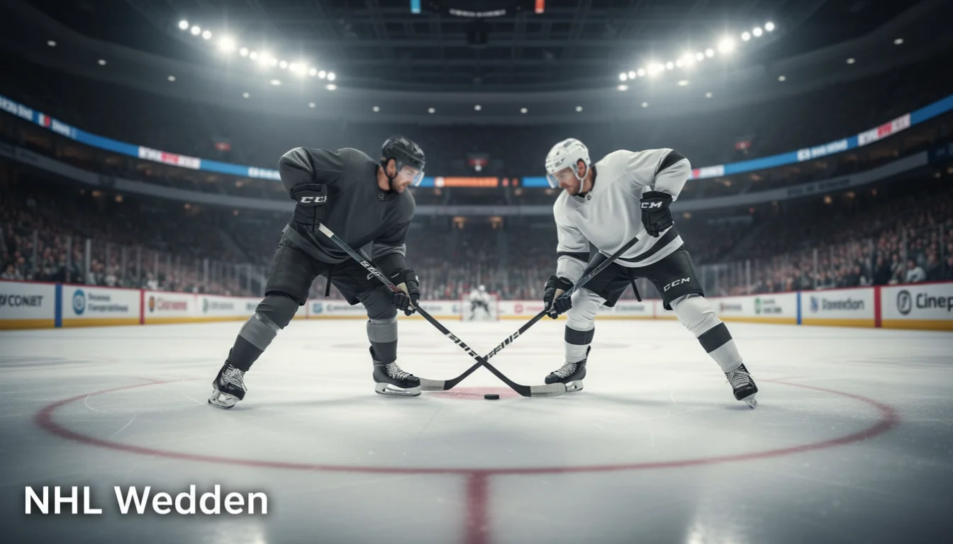 NHL ijshockeyspelers in actie op het ijs tijdens een wedstrijd