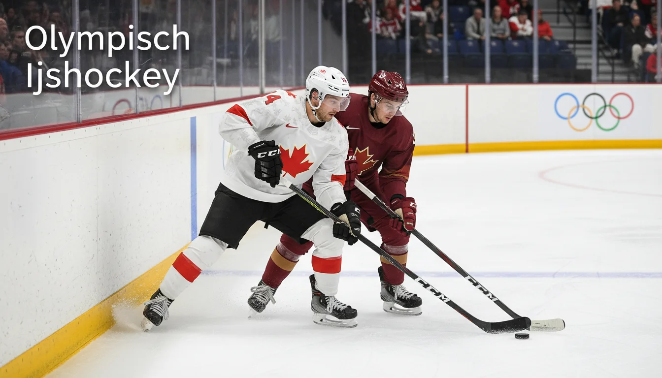 Olympische ijshockeyspelers in nationale kleding vieren overwinning op het ijs