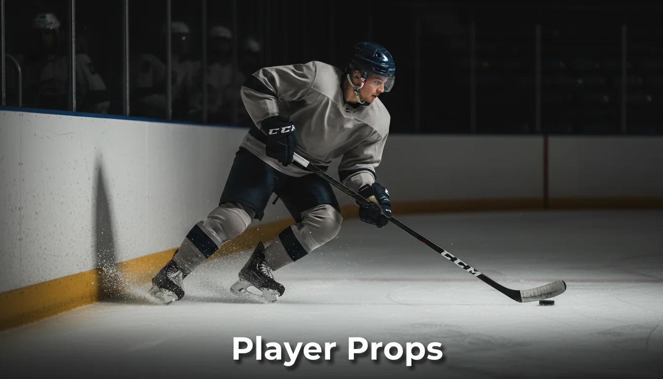 IJshockey sterspeler in volle sprint met puck: player props weddenschappen