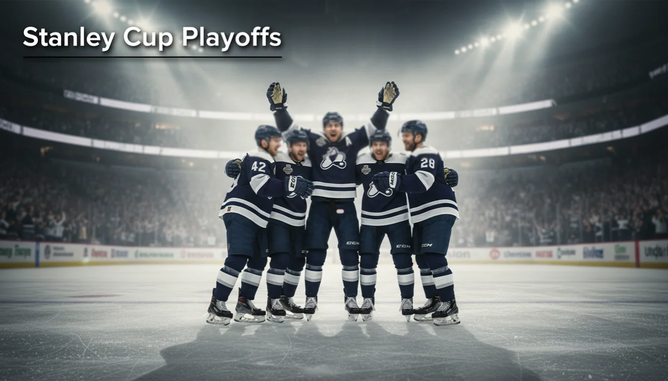 NHL ijshockeyspelers vieren overwinning op het ijs tijdens de Stanley Cup playoffs
